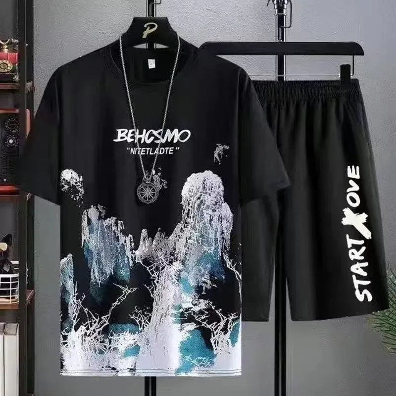 2024 Summer Men's Manga Graffiti 2-Piece Set: Comfortable Breathable Tees T-Shirt & Shorts Outfit for Casual Leisure thumbnail 3