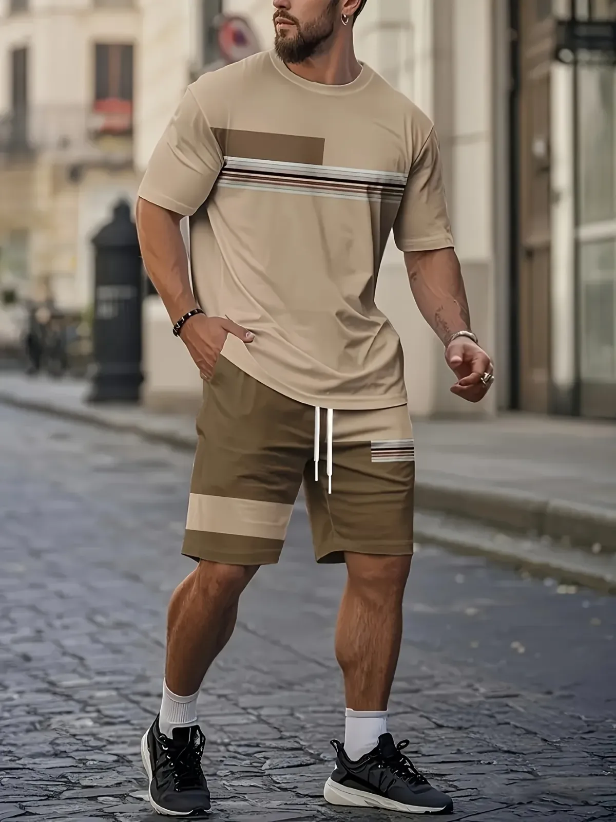 Men's 2025 Summer Short Sleeve Suit Set - Breathable Casual Fashionable 3D Printed Streetwear for Outdoor Activities showcase 5