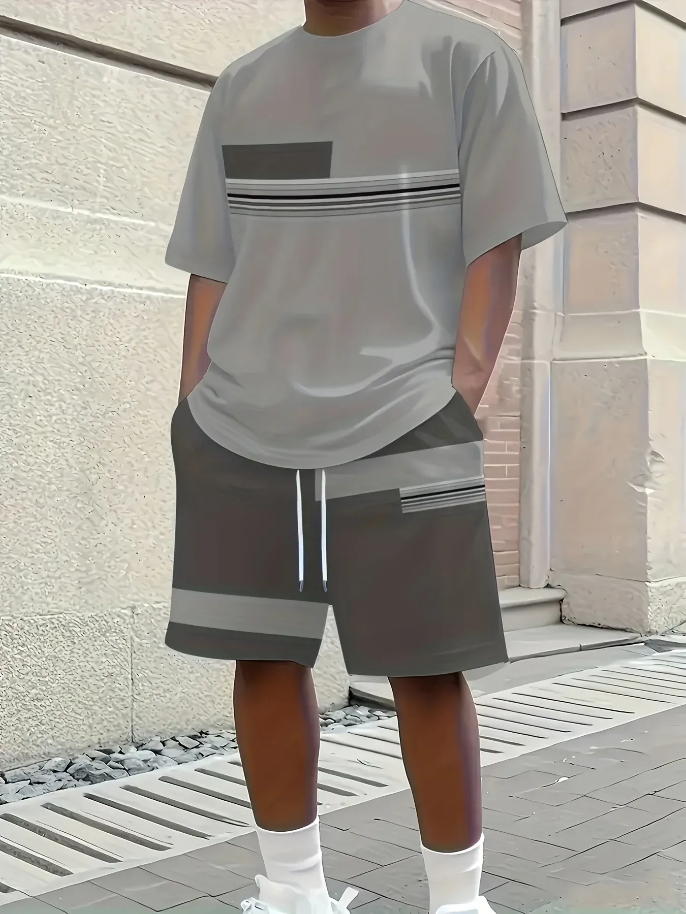 Men's 2025 Summer Short Sleeve Suit Set - Breathable Casual Fashionable 3D Printed Streetwear for Outdoor Activities thumbnail 2