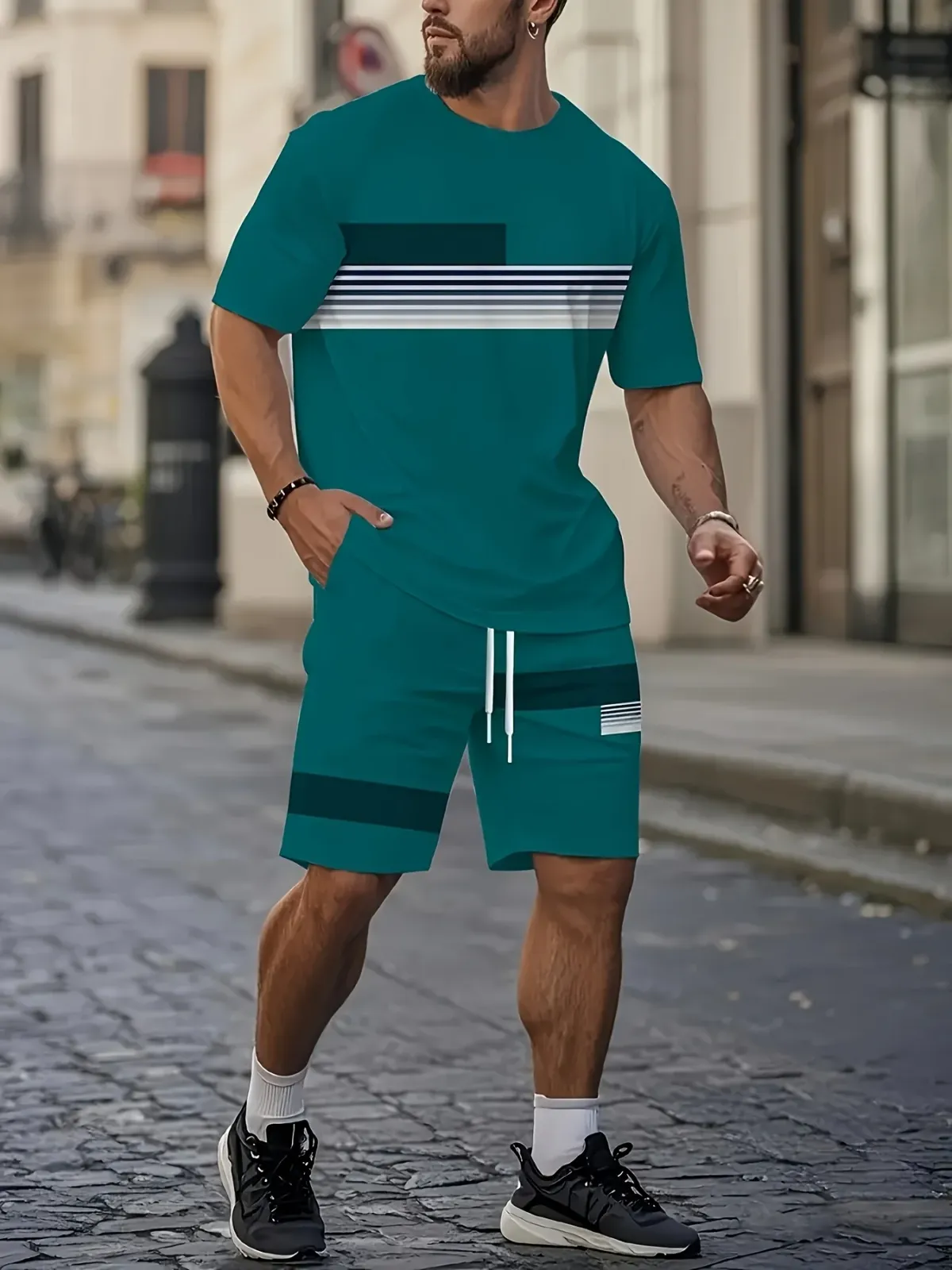 Men's 2025 Summer Short Sleeve Suit Set - Breathable Casual Fashionable 3D Printed Streetwear for Outdoor Activities showcase 7