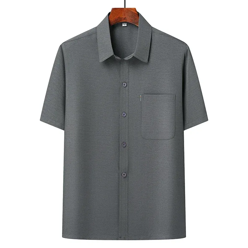 Men's Summer Casual Shirt and Pants Set - Lightweight Loose Fit Lapel Half-Sleeve Top for Middle-Aged & Elderly Men, Fashionable Grandpa Style showcase 5