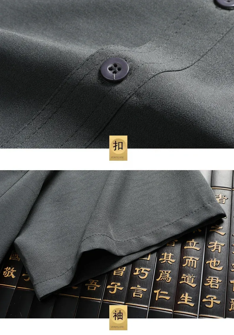 Men's Summer Casual Shirt and Pants Set - Lightweight Loose Fit Lapel Half-Sleeve Top for Middle-Aged & Elderly Men, Fashionable Grandpa Style showcase 9