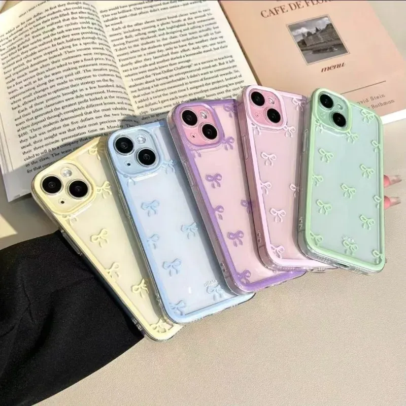 Cute Purple Pink Bow Soft Clear Phone Case for iPhone 15, 14, 13, 12, 11 Pro Max - Enhanced Camera Protection, Shockproof Silicone Cover for Girls & Women thumbnail 1