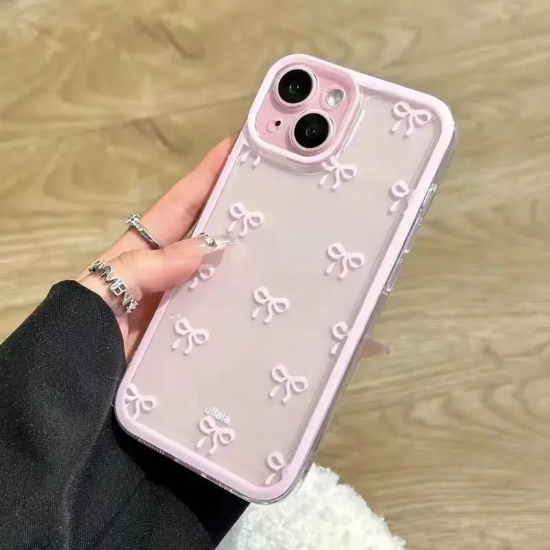 Cute Purple Pink Bow Soft Clear Phone Case for iPhone 15, 14, 13, 12, 11 Pro Max - Enhanced Camera Protection, Shockproof Silicone Cover for Girls & Women showcase 3