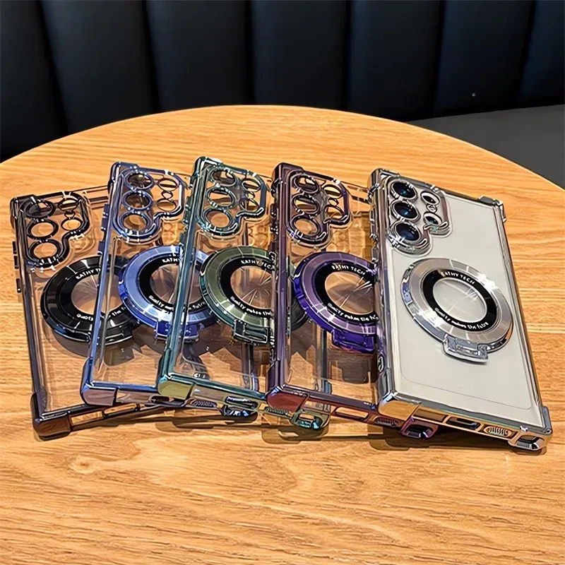 Luxury Magnetic Plating Clear Case with Stand for Samsung Galaxy S25/S24 Ultra, S23/S22/S21 Plus, Note20 - Shockproof Acrylic Back Cover thumbnail 6