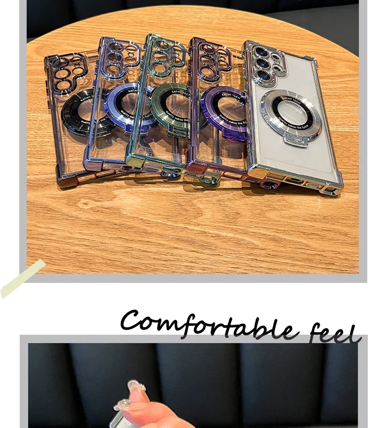 Luxury Magnetic Plating Clear Case with Stand for Samsung Galaxy S25/S24 Ultra, S23/S22/S21 Plus, Note20 - Shockproof Acrylic Back Cover showcase 3