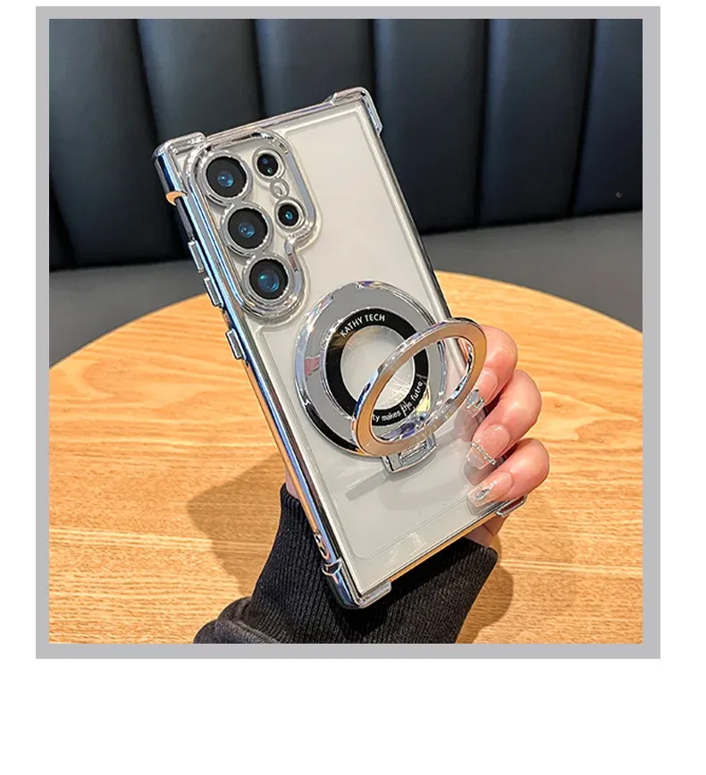 Luxury Magnetic Plating Clear Case with Stand for Samsung Galaxy S25/S24 Ultra, S23/S22/S21 Plus, Note20 - Shockproof Acrylic Back Cover showcase 10