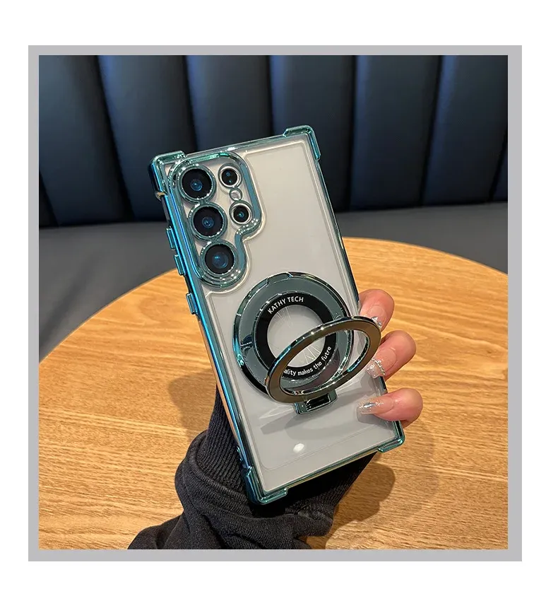 Luxury Magnetic Plating Clear Case with Stand for Samsung Galaxy S25/S24 Ultra, S23/S22/S21 Plus, Note20 - Shockproof Acrylic Back Cover showcase 9