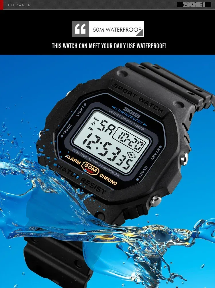 SKMEI 1628 Luxury Digital Men's Watch - Waterproof Sports Electronic Military Style with Dual Time, Chrono, Alarm, LED Light, and Countdown - Ideal for Active Lifestyles showcase 10
