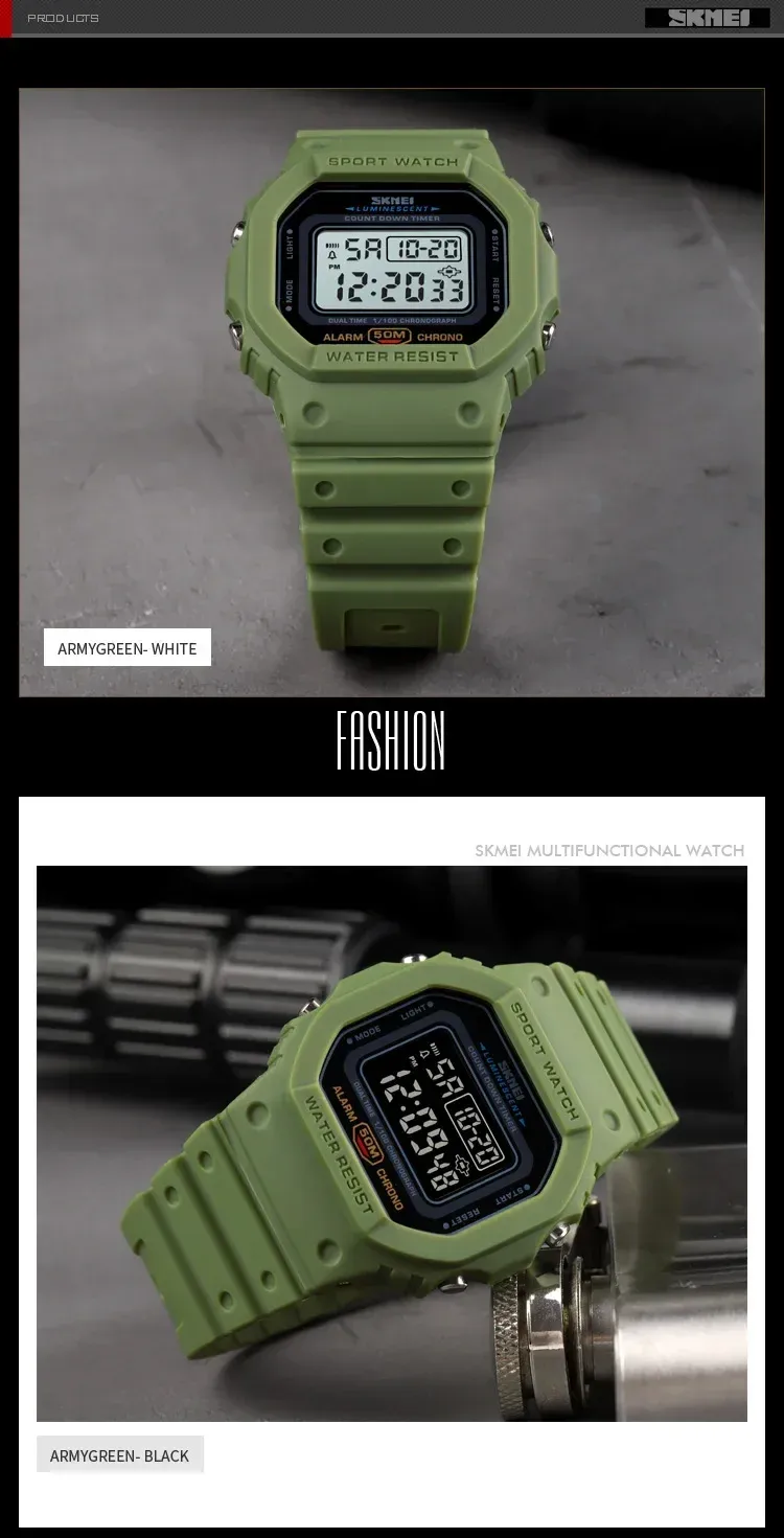 SKMEI 1628 Luxury Digital Men's Watch - Waterproof Sports Electronic Military Style with Dual Time, Chrono, Alarm, LED Light, and Countdown - Ideal for Active Lifestyles showcase 14