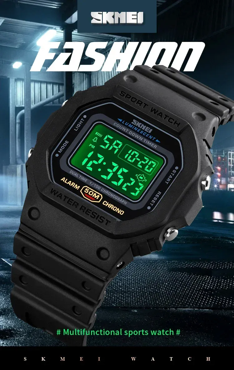 SKMEI 1628 Luxury Digital Men's Watch - Waterproof Sports Electronic Military Style with Dual Time, Chrono, Alarm, LED Light, and Countdown - Ideal for Active Lifestyles showcase 1
