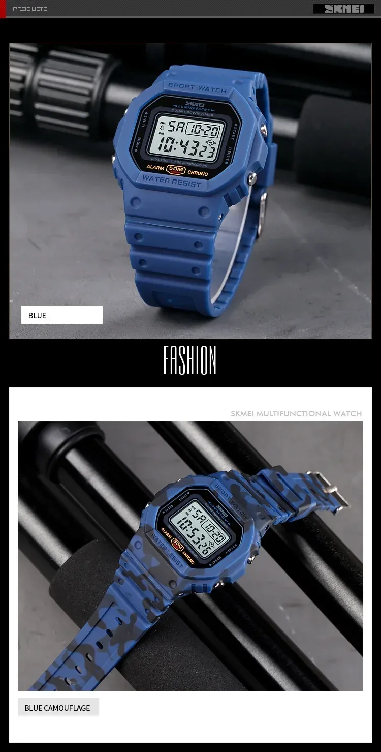 SKMEI 1628 Luxury Digital Men's Watch - Waterproof Sports Electronic Military Style with Dual Time, Chrono, Alarm, LED Light, and Countdown - Ideal for Active Lifestyles showcase 16