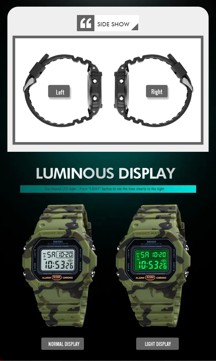 SKMEI 1628 Luxury Digital Men's Watch - Waterproof Sports Electronic Military Style with Dual Time, Chrono, Alarm, LED Light, and Countdown - Ideal for Active Lifestyles showcase 9