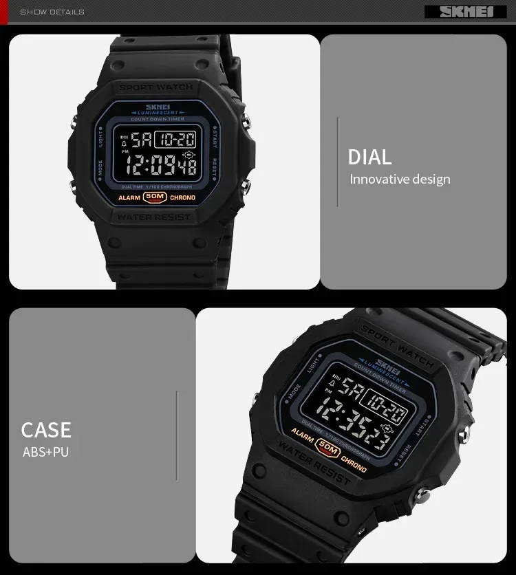 SKMEI 1628 Luxury Digital Men's Watch - Waterproof Sports Electronic Military Style with Dual Time, Chrono, Alarm, LED Light, and Countdown - Ideal for Active Lifestyles showcase 12
