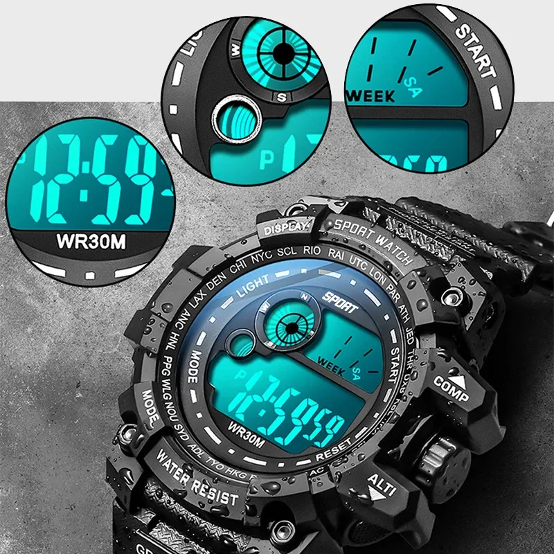 Men's LED Digital Sports Watch - Luminous, Waterproof, Military Style, Date Display, Fashionable Army Clock for Outdoor & Casual Wear thumbnail 2
