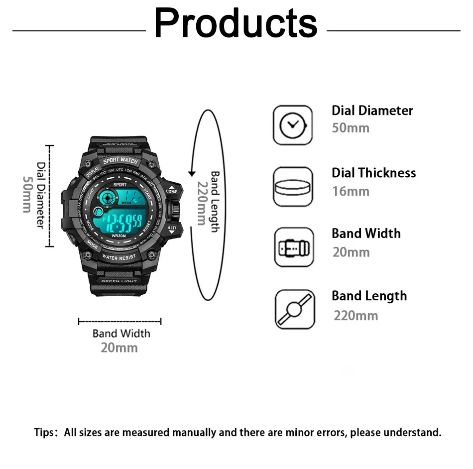 Men's LED Digital Sports Watch - Luminous, Waterproof, Military Style, Date Display, Fashionable Army Clock for Outdoor & Casual Wear showcase 2