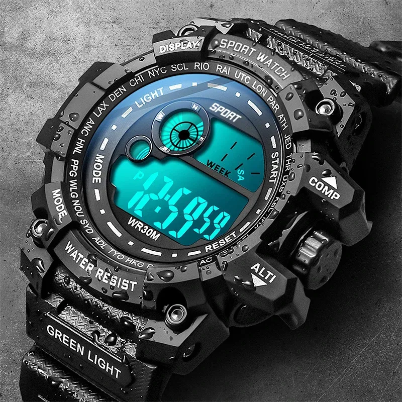 Men's LED Digital Sports Watch - Luminous, Waterproof, Military Style, Date Display, Fashionable Army Clock for Outdoor & Casual Wear
