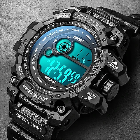 Men's LED Digital Sports Watch - Luminous, Waterproof, Military Style, Date Display, Fashionable Army Clock for Outdoor & Casual Wear