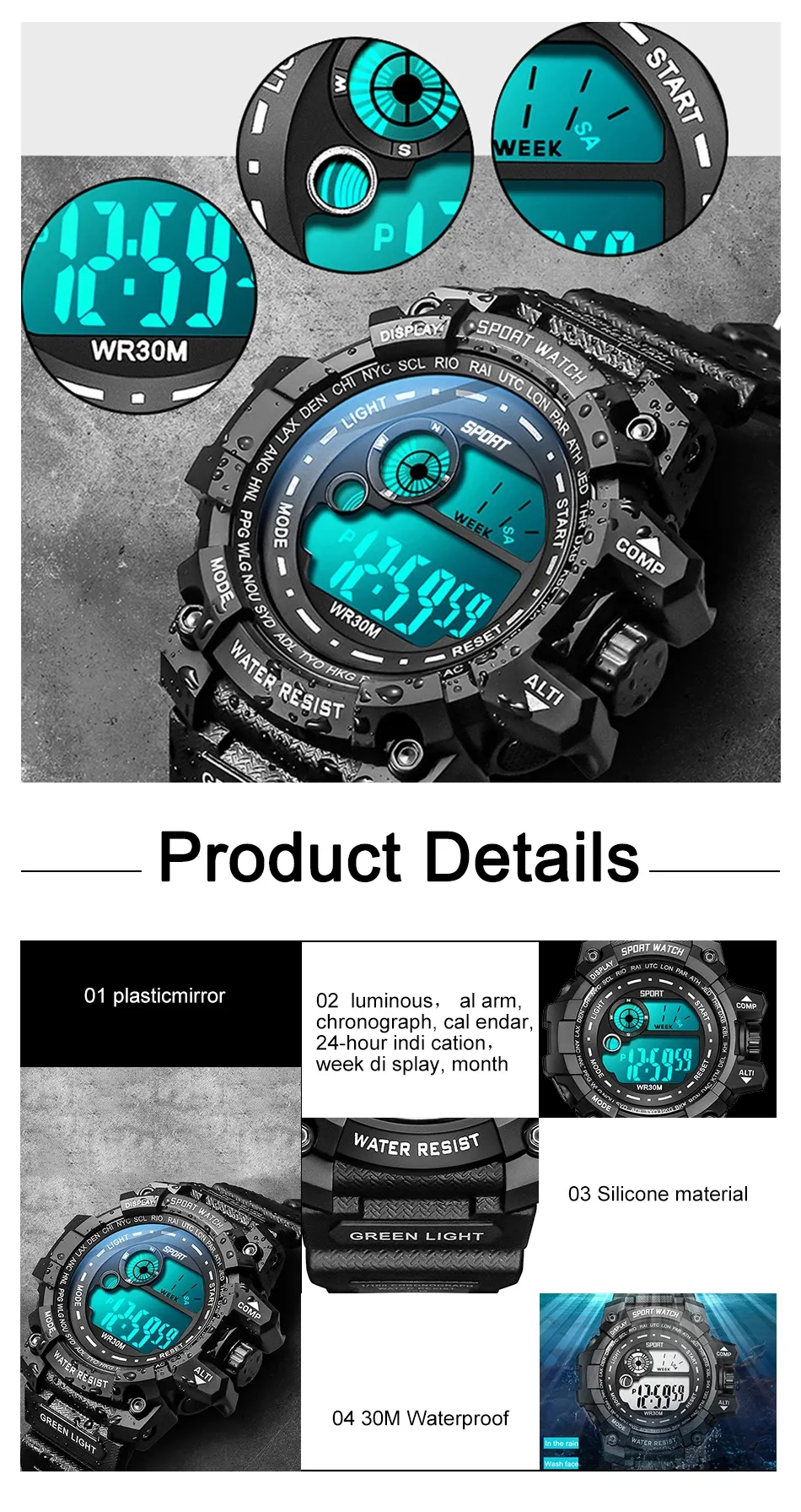 Men's LED Digital Sports Watch - Luminous, Waterproof, Military Style, Date Display, Fashionable Army Clock for Outdoor & Casual Wear showcase 3