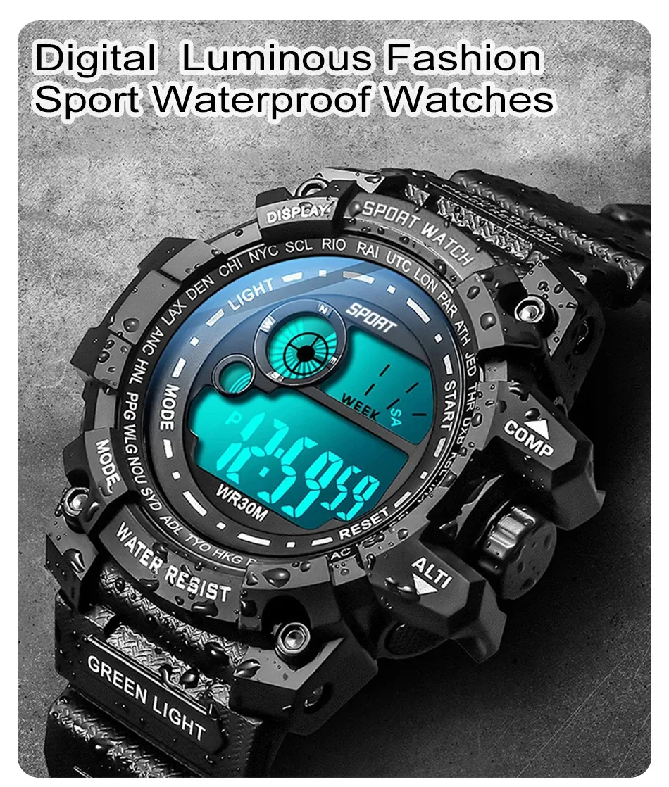 Men's LED Digital Sports Watch - Luminous, Waterproof, Military Style, Date Display, Fashionable Army Clock for Outdoor & Casual Wear showcase 1