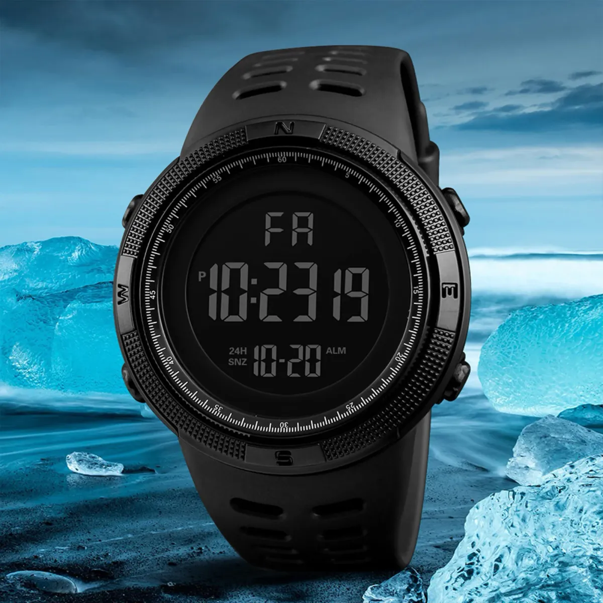 Men's Digital Sports Watch Waterproof Casual Luminous Stopwatch Alarm Simple Army Style Watch for Running, Climbing, Fishing - Large Dial, 10M Water Resistance, Resin Band showcase 1