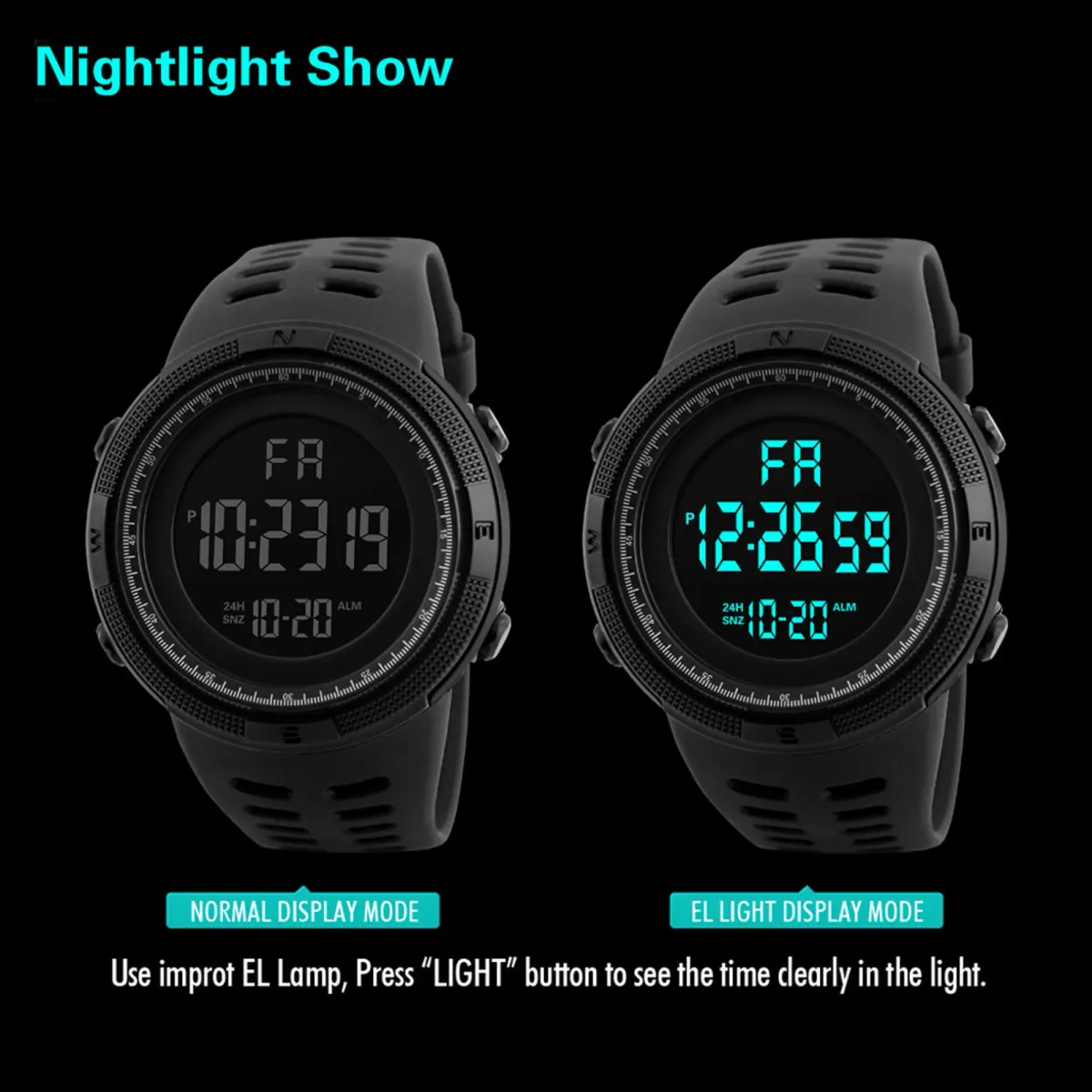 Men's Digital Sports Watch Waterproof Casual Luminous Stopwatch Alarm Simple Army Style Watch for Running, Climbing, Fishing - Large Dial, 10M Water Resistance, Resin Band showcase 5