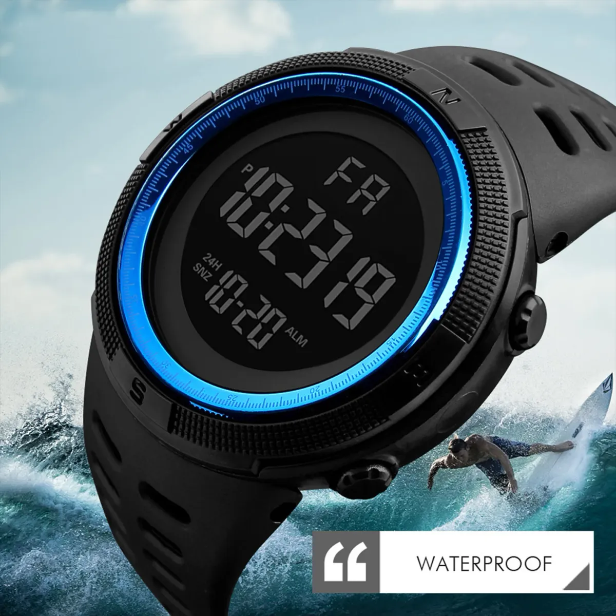 Men's Digital Sports Watch Waterproof Casual Luminous Stopwatch Alarm Simple Army Style Watch for Running, Climbing, Fishing - Large Dial, 10M Water Resistance, Resin Band showcase 2