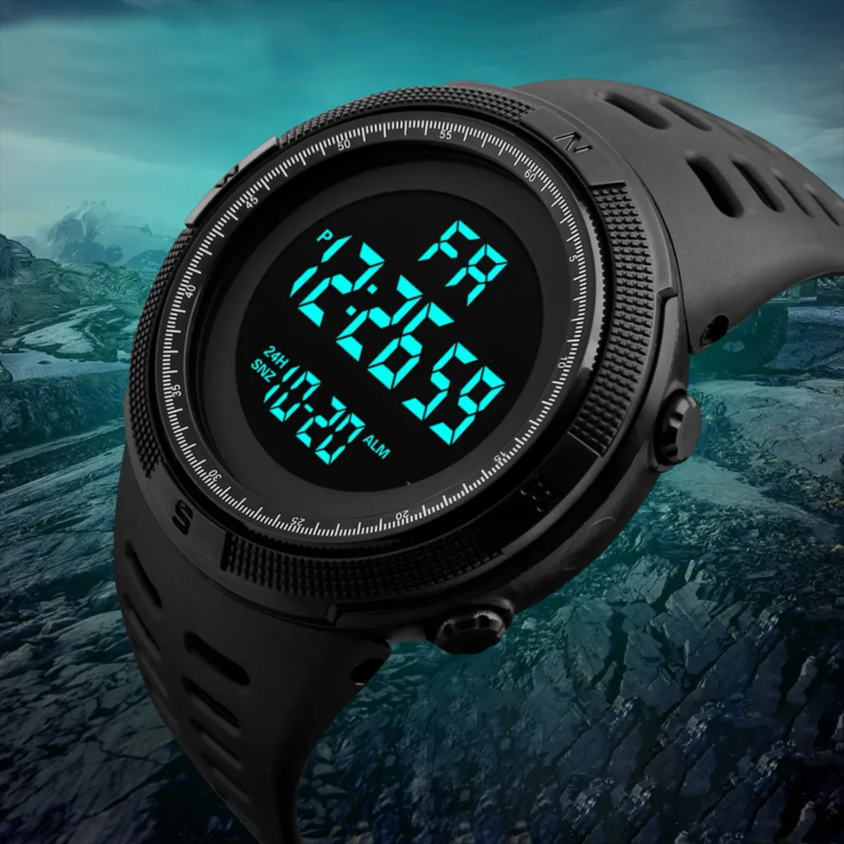 Men's Digital Sports Watch Waterproof Casual Luminous Stopwatch Alarm Simple Army Style Watch for Running, Climbing, Fishing - Large Dial, 10M Water Resistance, Resin Band showcase 3