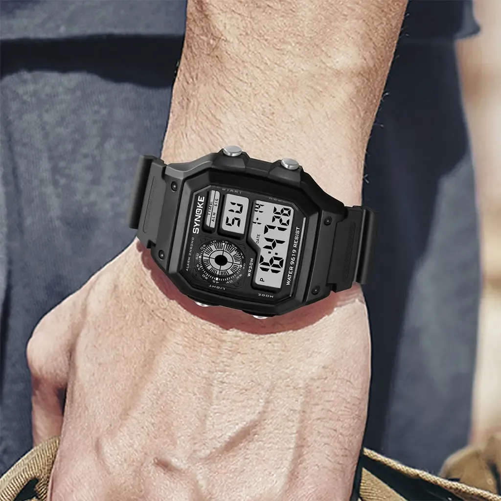 SYNOKE Men's Military Digital Watch: Waterproof Sports Chronograph with Luminous Display, Alarm, Date, and Durable Rubber Strap - Ideal for Outdoor Adventures thumbnail 4