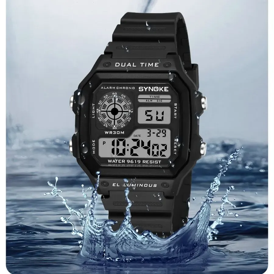 SYNOKE Men's Military Digital Watch: Waterproof Sports Chronograph with Luminous Display, Alarm, Date, and Durable Rubber Strap - Ideal for Outdoor Adventures thumbnail 3