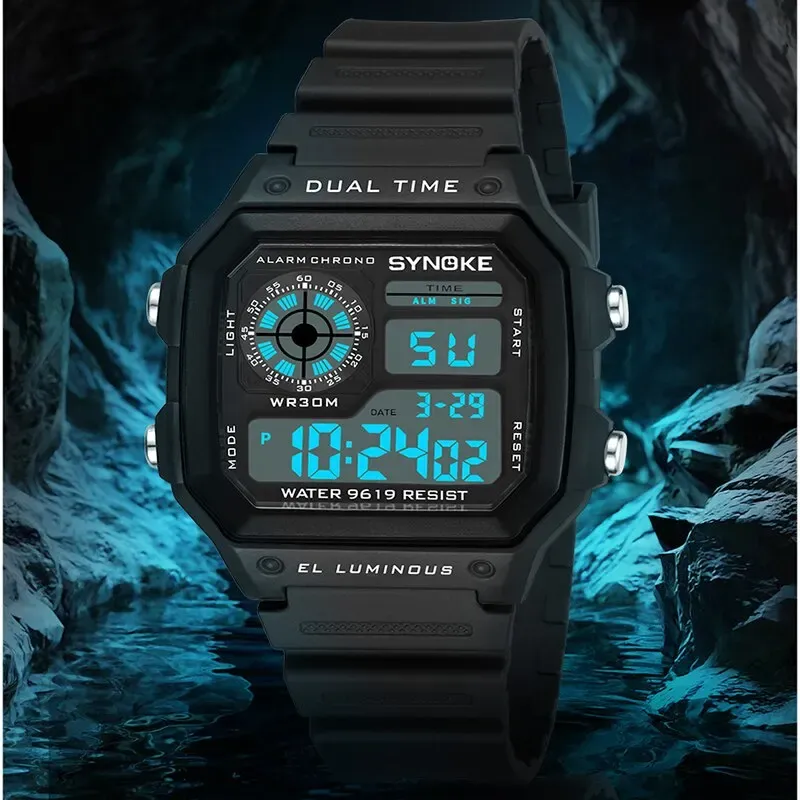 SYNOKE Men's Military Digital Watch: Waterproof Sports Chronograph with Luminous Display, Alarm, Date, and Durable Rubber Strap - Ideal for Outdoor Adventures thumbnail 2