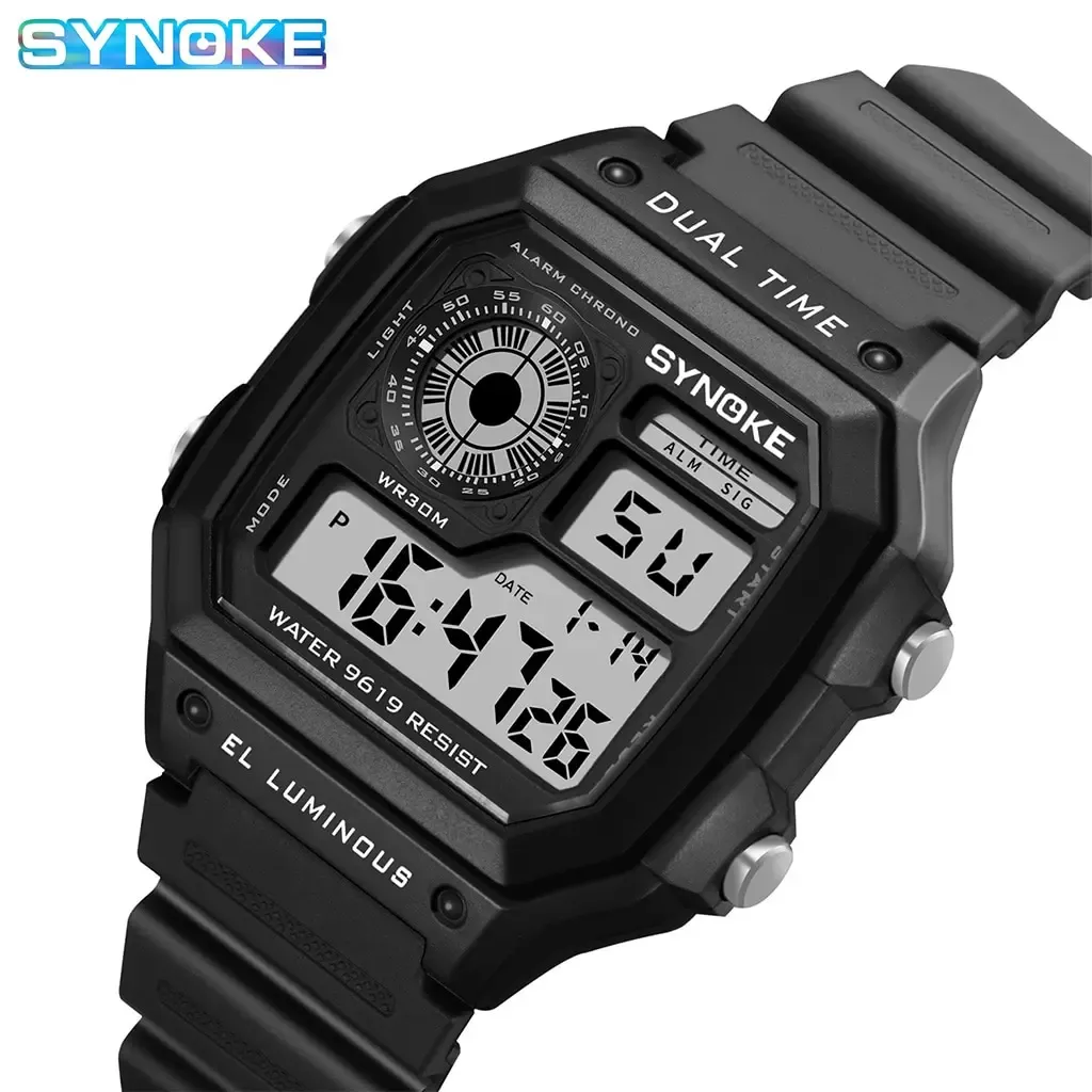 SYNOKE Men's Military Digital Watch: Waterproof Sports Chronograph with Luminous Display, Alarm, Date, and Durable Rubber Strap - Ideal for Outdoor Adventures