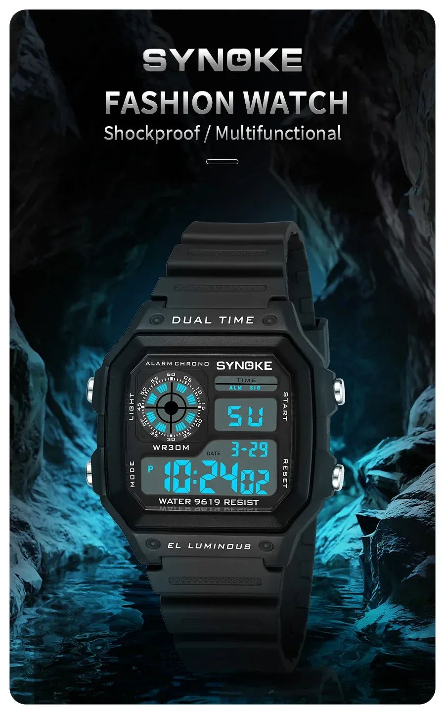 SYNOKE Men's Military Digital Watch: Waterproof Sports Chronograph with Luminous Display, Alarm, Date, and Durable Rubber Strap - Ideal for Outdoor Adventures showcase 1