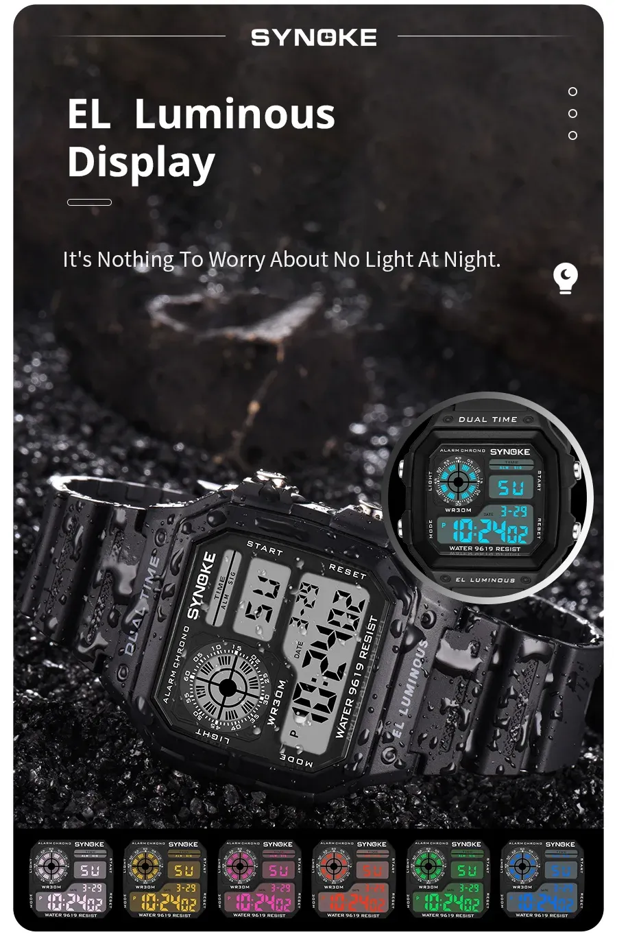 SYNOKE Men's Military Digital Watch: Waterproof Sports Chronograph with Luminous Display, Alarm, Date, and Durable Rubber Strap - Ideal for Outdoor Adventures showcase 7