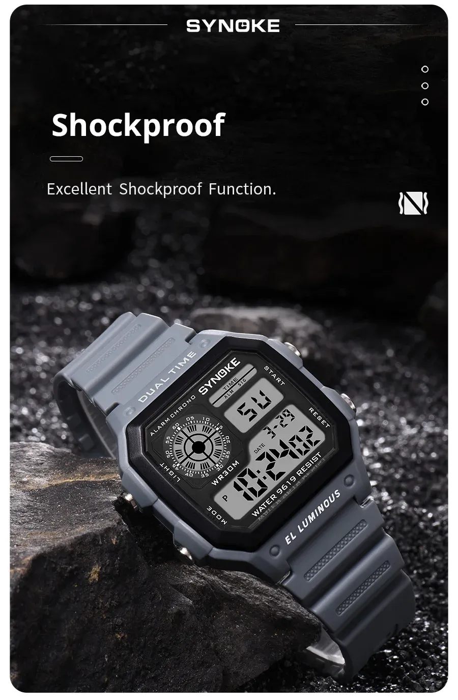 SYNOKE Men's Military Digital Watch: Waterproof Sports Chronograph with Luminous Display, Alarm, Date, and Durable Rubber Strap - Ideal for Outdoor Adventures showcase 8