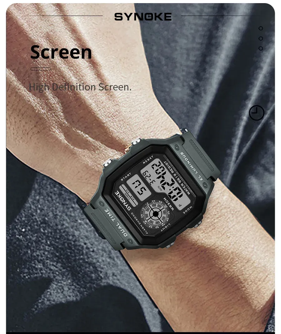 SYNOKE Men's Military Digital Watch: Waterproof Sports Chronograph with Luminous Display, Alarm, Date, and Durable Rubber Strap - Ideal for Outdoor Adventures showcase 5