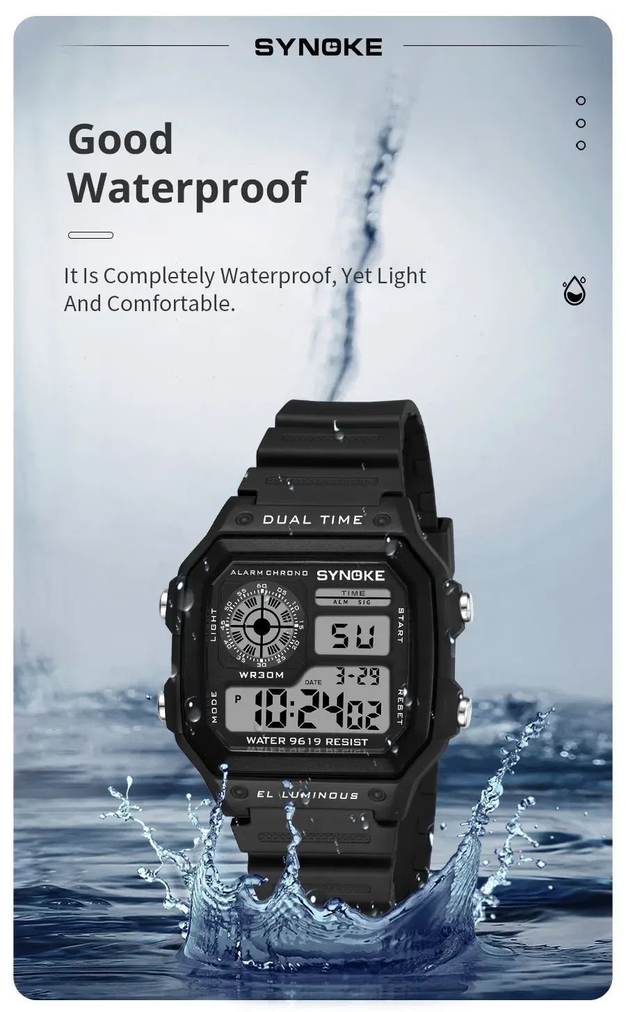SYNOKE Men's Military Digital Watch: Waterproof Sports Chronograph with Luminous Display, Alarm, Date, and Durable Rubber Strap - Ideal for Outdoor Adventures showcase 4