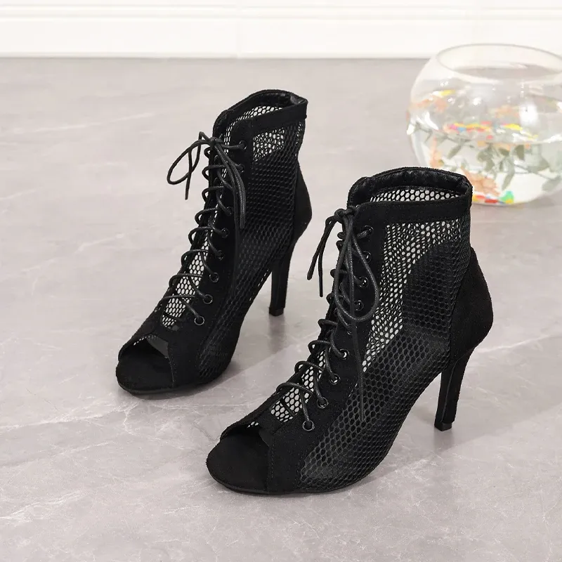 Women's Summer High Top Dance Sandals - Mesh Cutout Ballroom Salsa Tango Heels for Parties & Fashion thumbnail 6