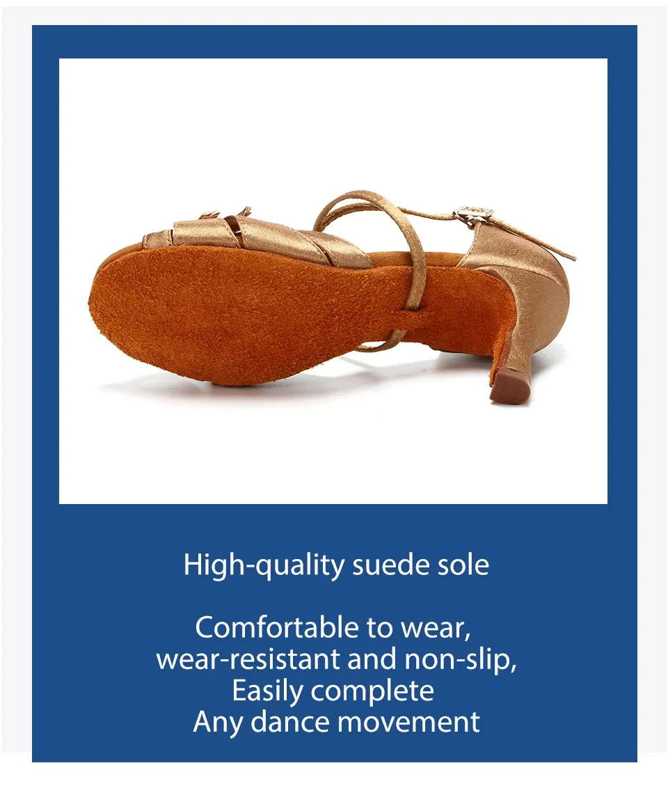 Women's Ballroom Latin Dance Shoes - Adjustable High Heel Salsa Tango Pole Dance Shoes for Girls & Ladies, Suede Soft Sole with Rhinestone Buckle showcase 6