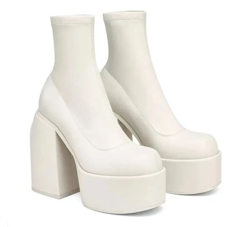 Women's Fashion Square Toe Leather Ankle Boots with Zipper, Sexy High Heel Thick Sole Casual Shoes for Everyday Wear showcase 13
