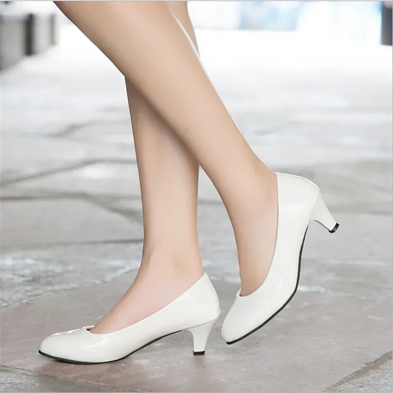Women's Sexy Nude & White Medium Heel Pumps - Elegant Office & Party Shoes for Ladies showcase 8