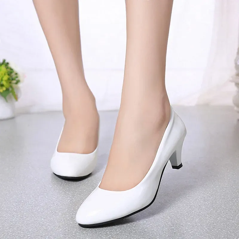Women's Sexy Nude & White Medium Heel Pumps - Elegant Office & Party Shoes for Ladies showcase 4