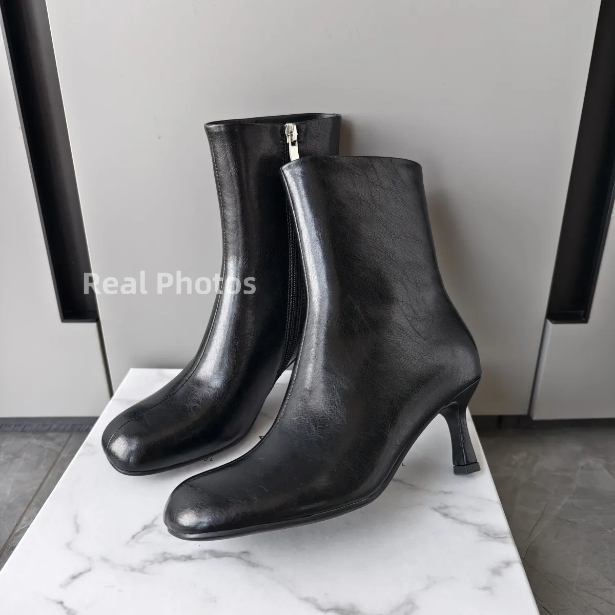 FEDONAS Women's Genuine Leather Ankle Boots - Elegant Round Toe High Heels for Autumn/Winter Comfort showcase 18
