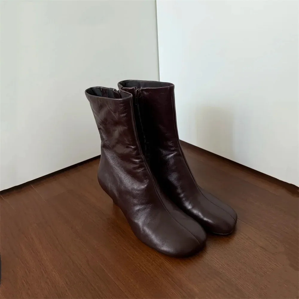 FEDONAS Women's Genuine Leather Ankle Boots - Elegant Round Toe High Heels for Autumn/Winter Comfort thumbnail 3