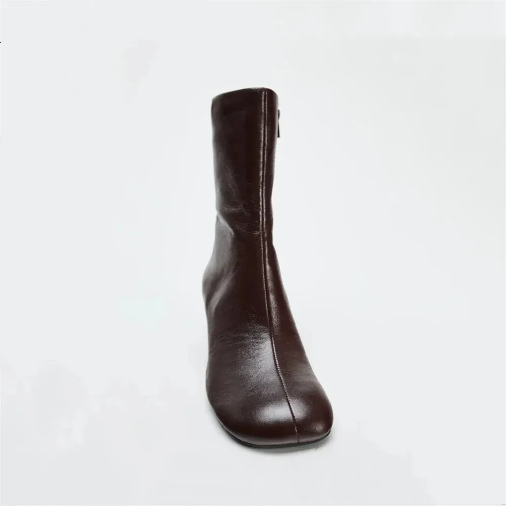 FEDONAS Women's Genuine Leather Ankle Boots - Elegant Round Toe High Heels for Autumn/Winter Comfort showcase 10