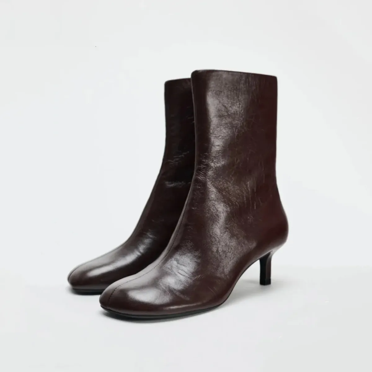 FEDONAS Women's Genuine Leather Ankle Boots - Elegant Round Toe High Heels for Autumn/Winter Comfort showcase 9