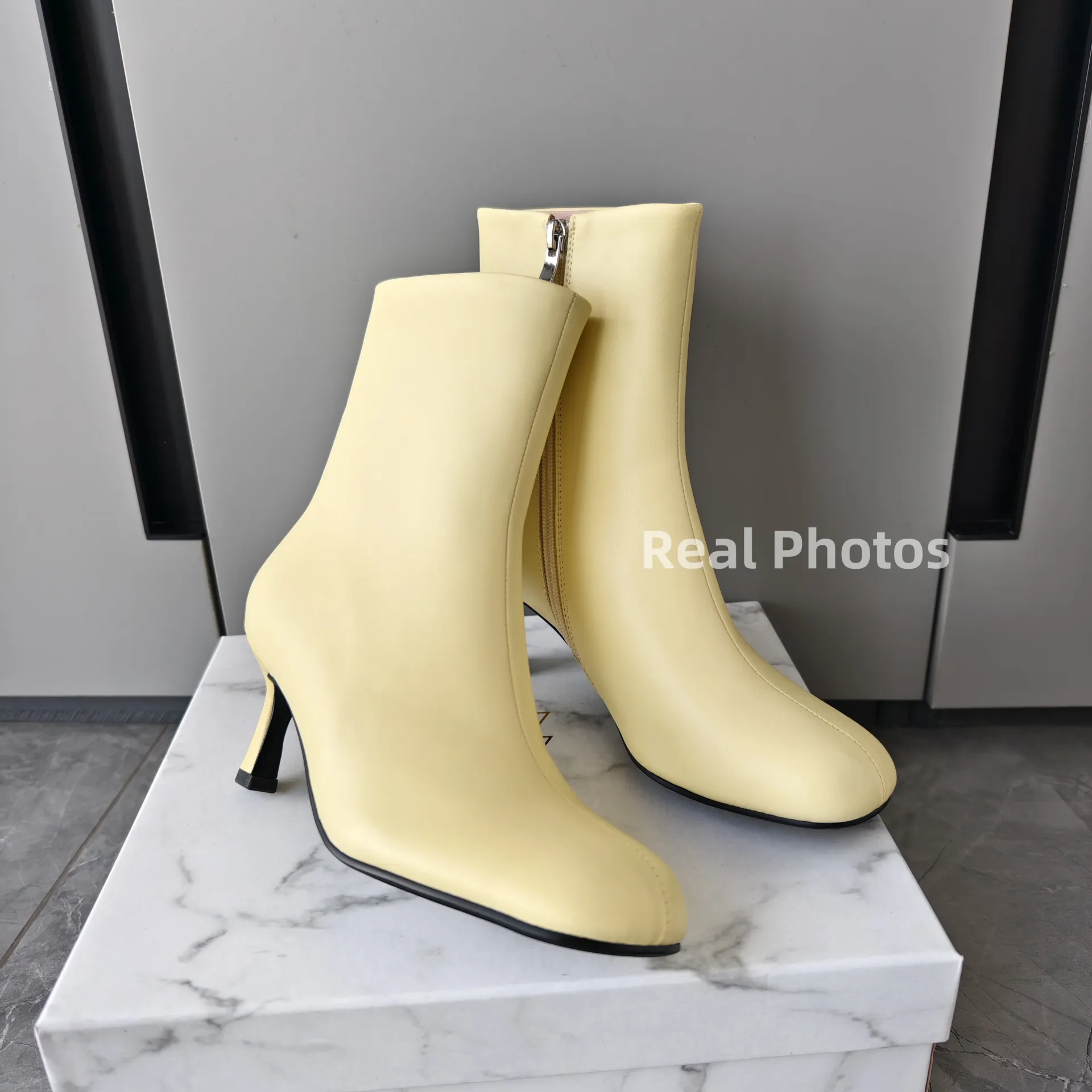 FEDONAS Women's Genuine Leather Ankle Boots - Elegant Round Toe High Heels for Autumn/Winter Comfort thumbnail 4