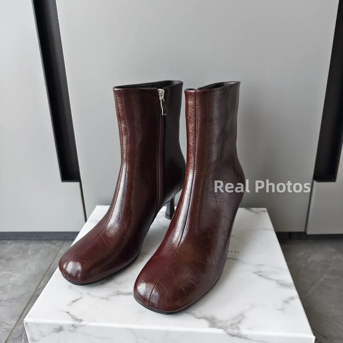 FEDONAS Women's Genuine Leather Ankle Boots - Elegant Round Toe High Heels for Autumn/Winter Comfort showcase 17
