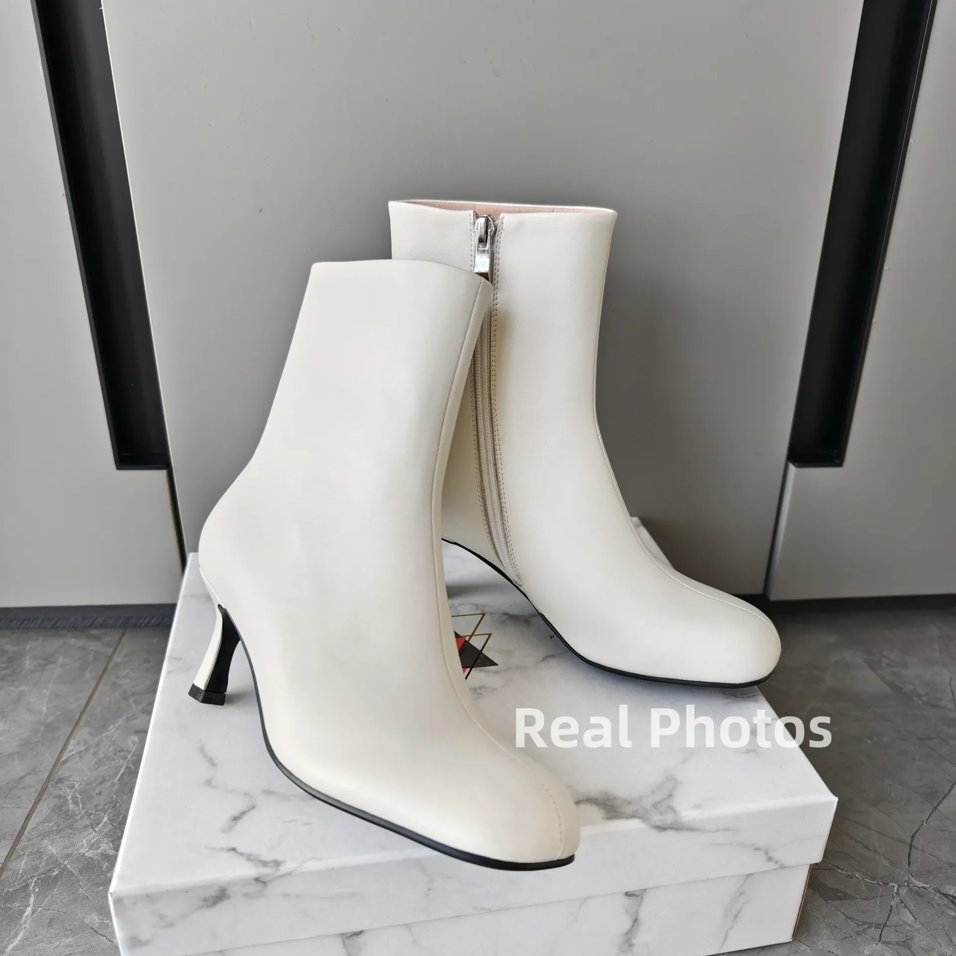 FEDONAS Women's Genuine Leather Ankle Boots - Elegant Round Toe High Heels for Autumn/Winter Comfort thumbnail 6