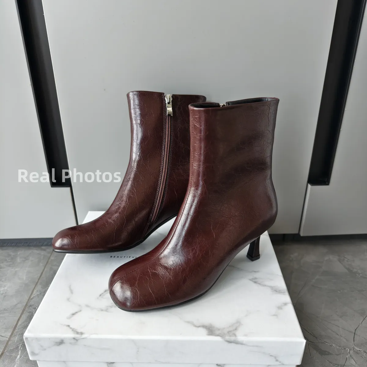 FEDONAS Women's Genuine Leather Ankle Boots - Elegant Round Toe High Heels for Autumn/Winter Comfort showcase 16